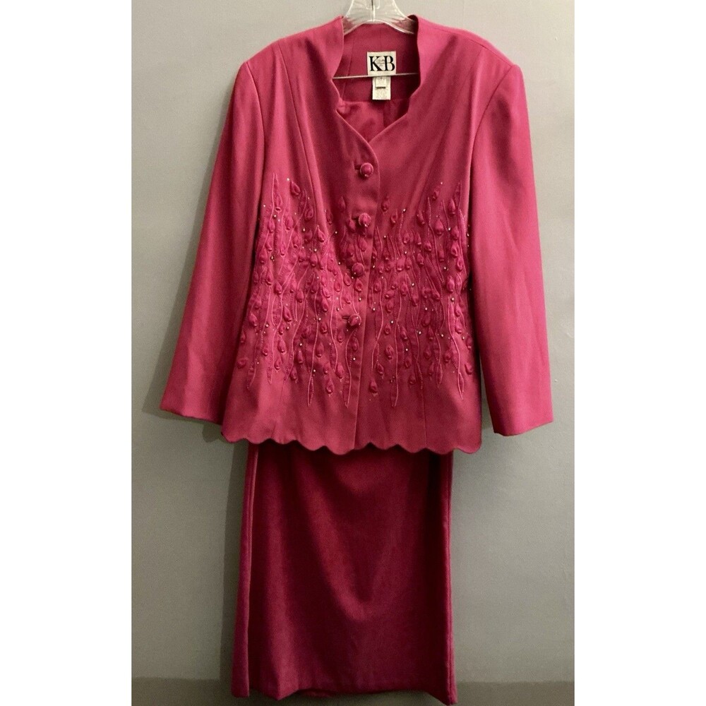 Sheila Louise for KB Womens 14 Pink Embroidered Rhinestone 2 Pc Long Skirt Suit